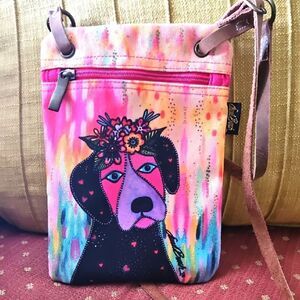 Vintage Laurel Burch Pink Dog Crossbody Bag
